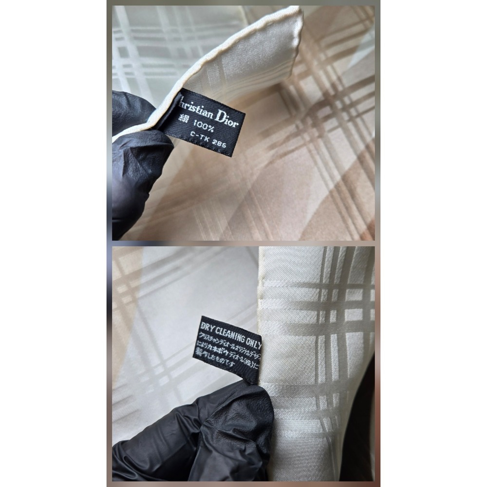 Christian Dior Silk Scarf Grey Brown Plaid Oversized D Logo Square Neck Scarf - Picture 3 of 7